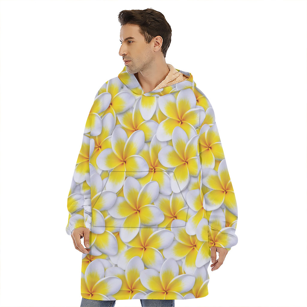 Frangipani Flower Print Hoodie Blanket