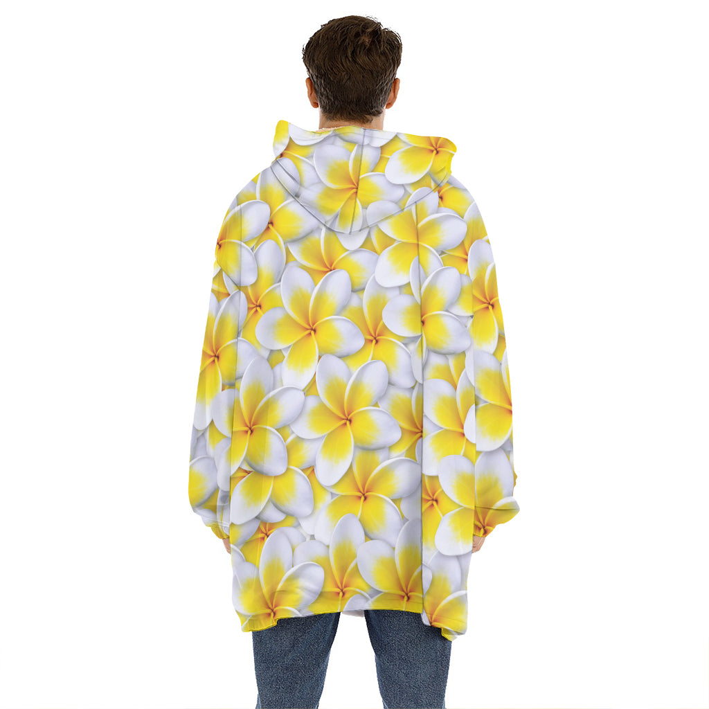Frangipani Flower Print Hoodie Blanket