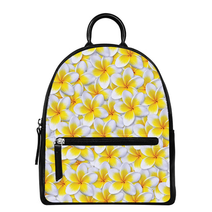 Frangipani Flower Print Leather Backpack
