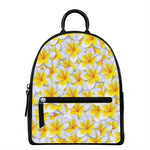 Frangipani Flower Print Leather Backpack