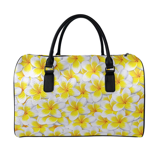 Frangipani Flower Print Leather Duffle Bag