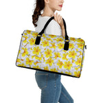 Frangipani Flower Print Leather Duffle Bag