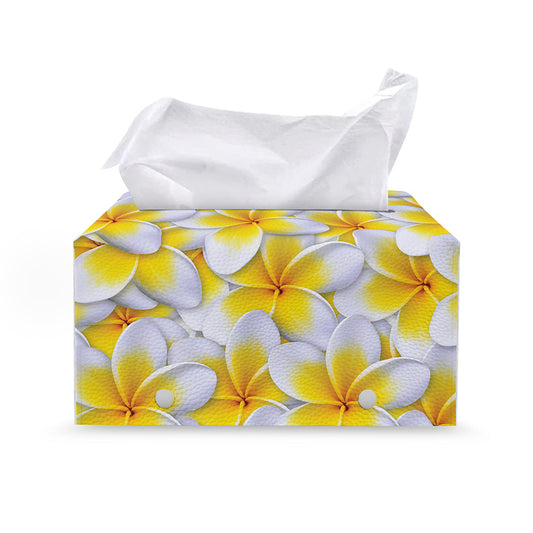 Frangipani Flower Print Leather Tissue Box Cover