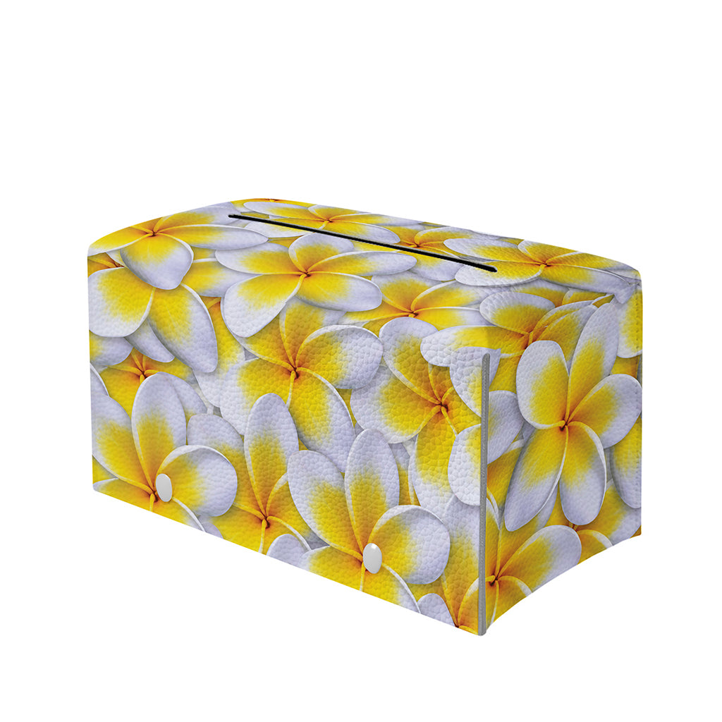 Frangipani Flower Print Leather Tissue Box Cover