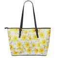 Frangipani Flower Print Leather Tote Bag With Zipper