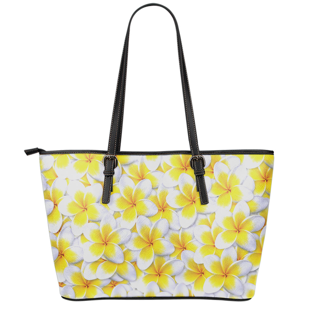 Frangipani Flower Print Leather Tote Bag