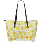 Frangipani Flower Print Leather Tote Bag