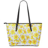 Frangipani Flower Print Leather Tote Bag