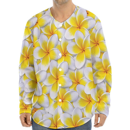 Frangipani Flower Print Long Sleeve Baseball Jersey