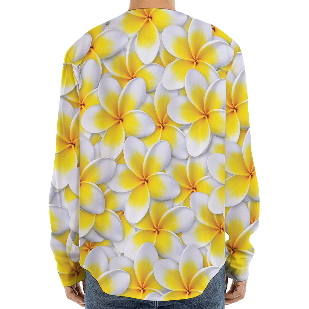 Frangipani Flower Print Long Sleeve Baseball Jersey