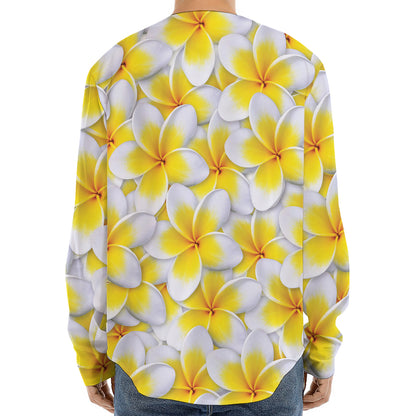 Frangipani Flower Print Long Sleeve Baseball Jersey