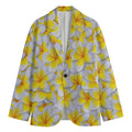 Frangipani Flower Print Men's Cotton Blazer