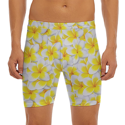 Frangipani Flower Print Men's Long Boxer Briefs