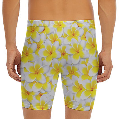 Frangipani Flower Print Men's Long Boxer Briefs