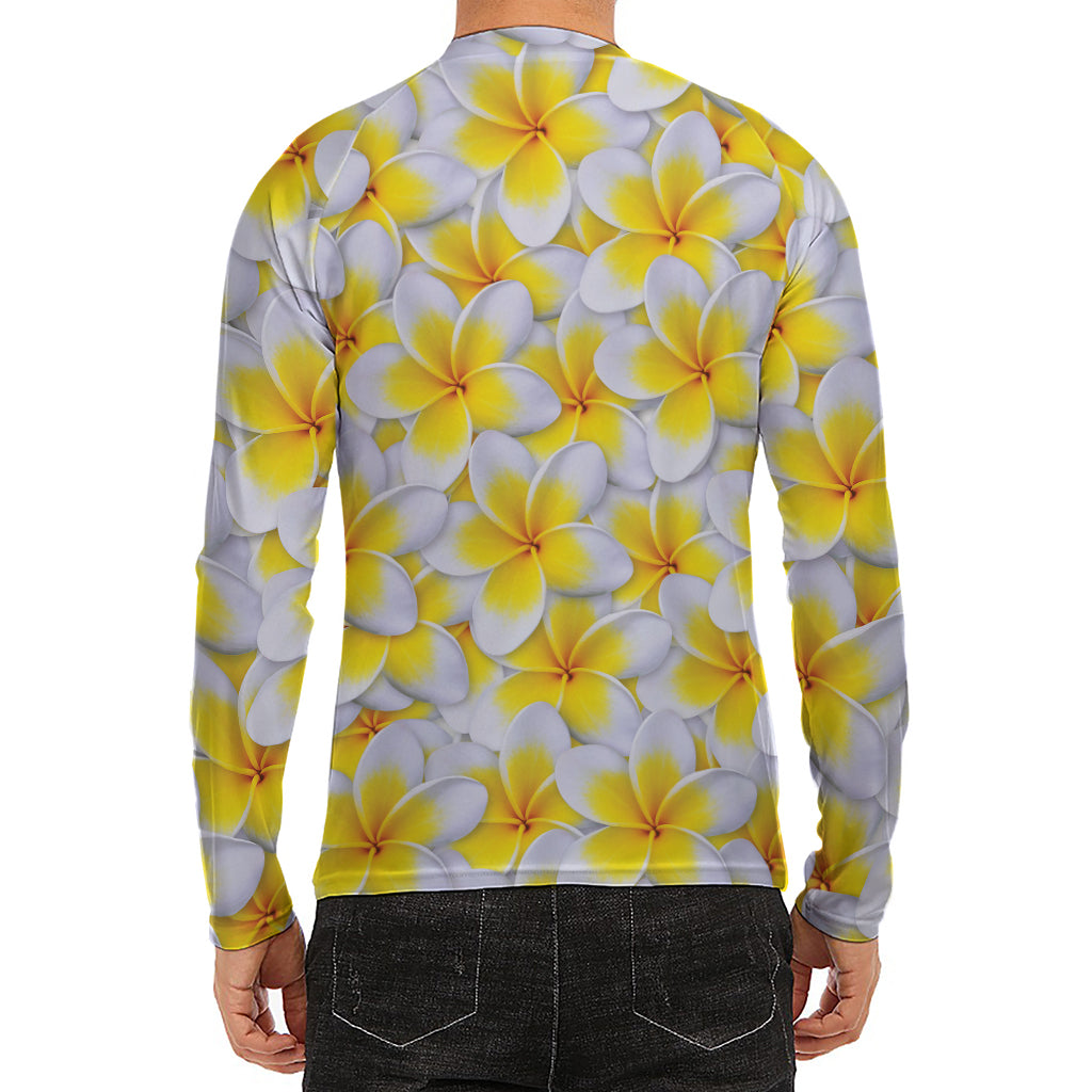 Frangipani Flower Print Men's Long Sleeve Rash Guard