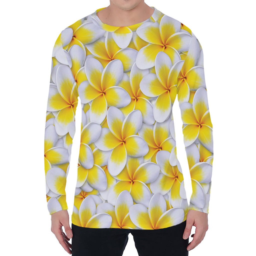 Frangipani Flower Print Men's Long Sleeve T-Shirt