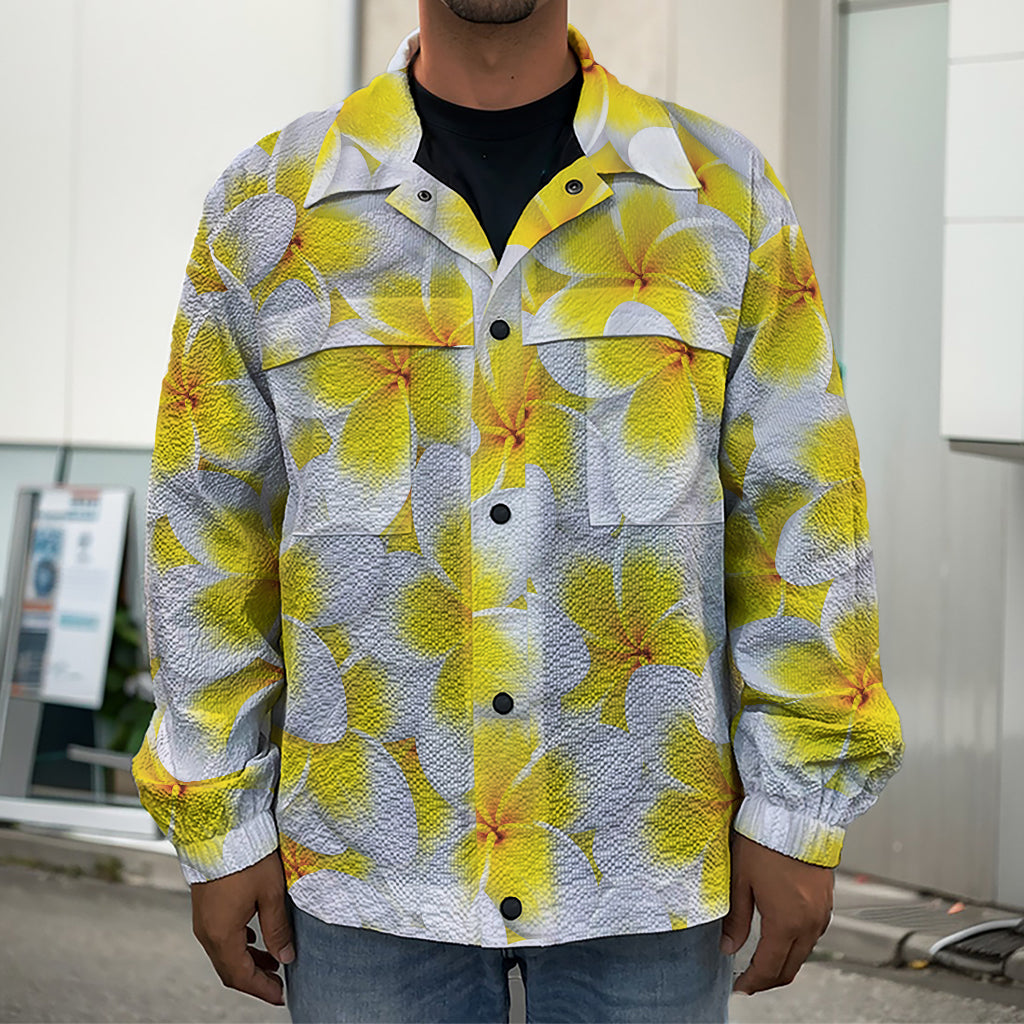 Frangipani Flower Print Men's Shirt Jacket