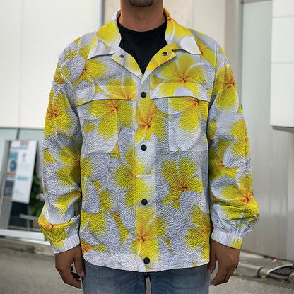 Frangipani Flower Print Men's Shirt Jacket