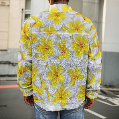 Frangipani Flower Print Men's Shirt Jacket