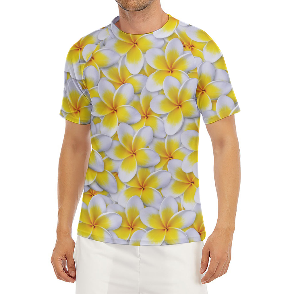 Frangipani Flower Print Men's Short Sleeve Rash Guard