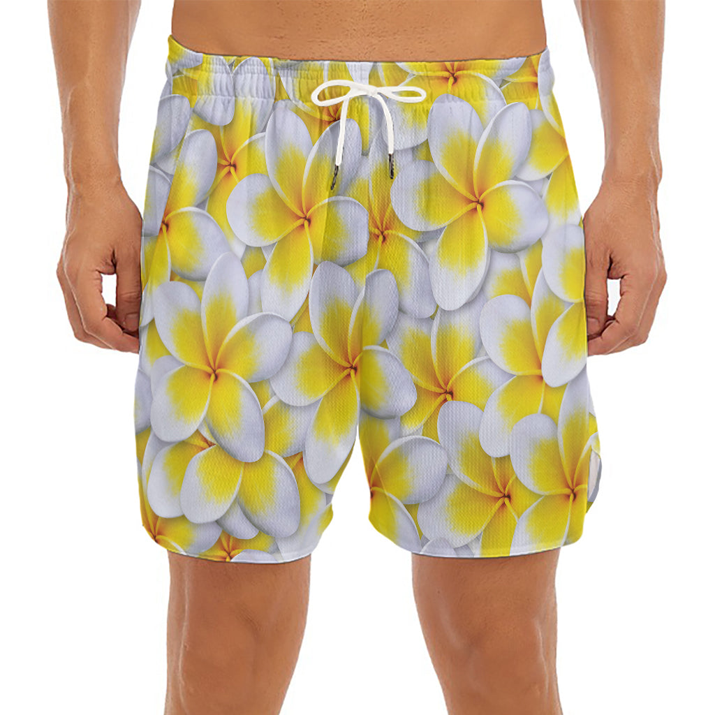 Frangipani Flower Print Men's Split Running Shorts