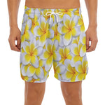 Frangipani Flower Print Men's Split Running Shorts