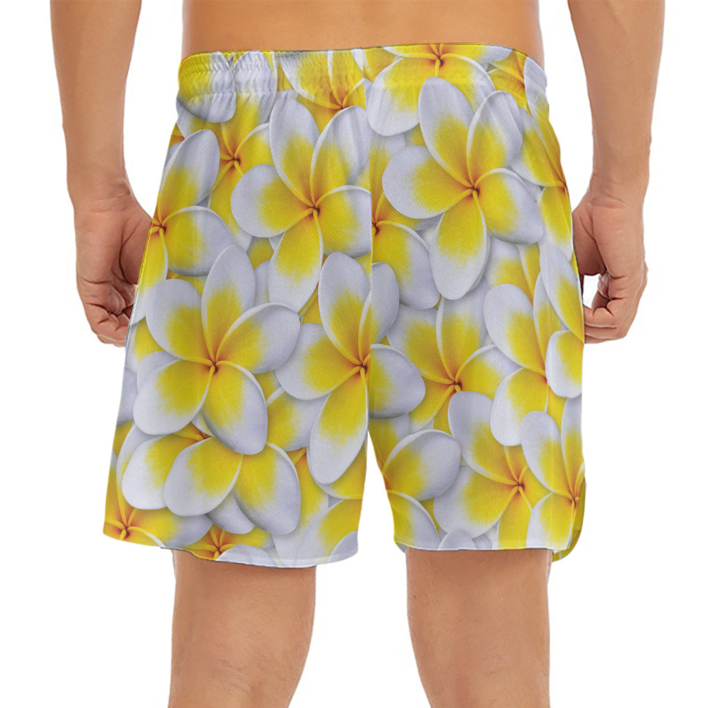 Frangipani Flower Print Men's Split Running Shorts