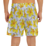 Frangipani Flower Print Men's Split Running Shorts