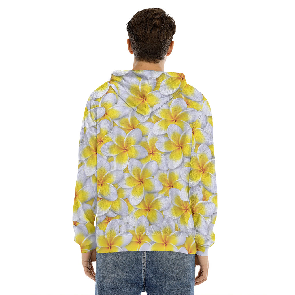 Frangipani Flower Print Men's Velvet Pullover Hoodie