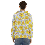 Frangipani Flower Print Men's Velvet Pullover Hoodie