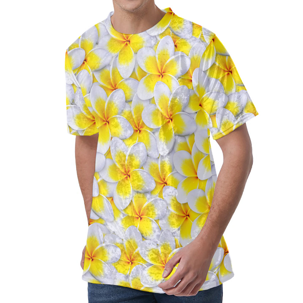 Frangipani Flower Print Men's Velvet T-Shirt