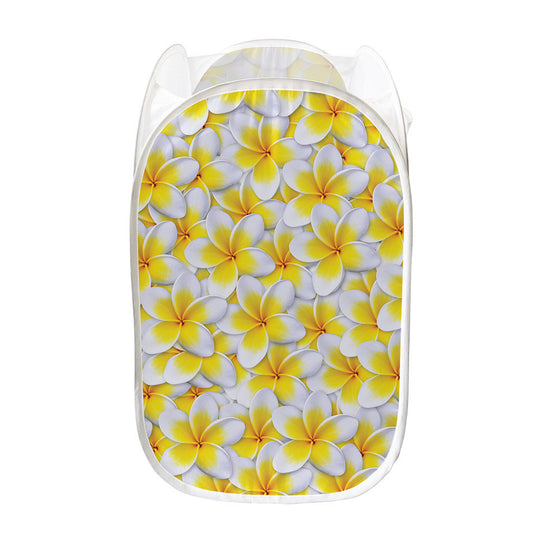 Frangipani Flower Print Mesh Laundry Hamper
