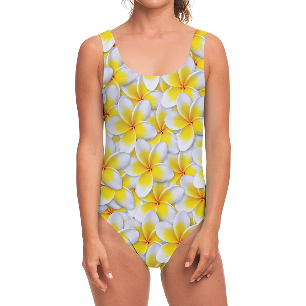 Frangipani Flower Print One Piece Swimsuit