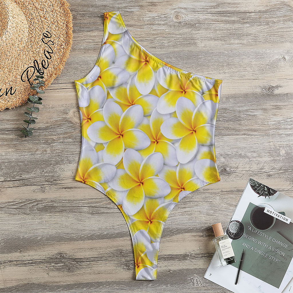 Frangipani Flower Print One Shoulder Bodysuit