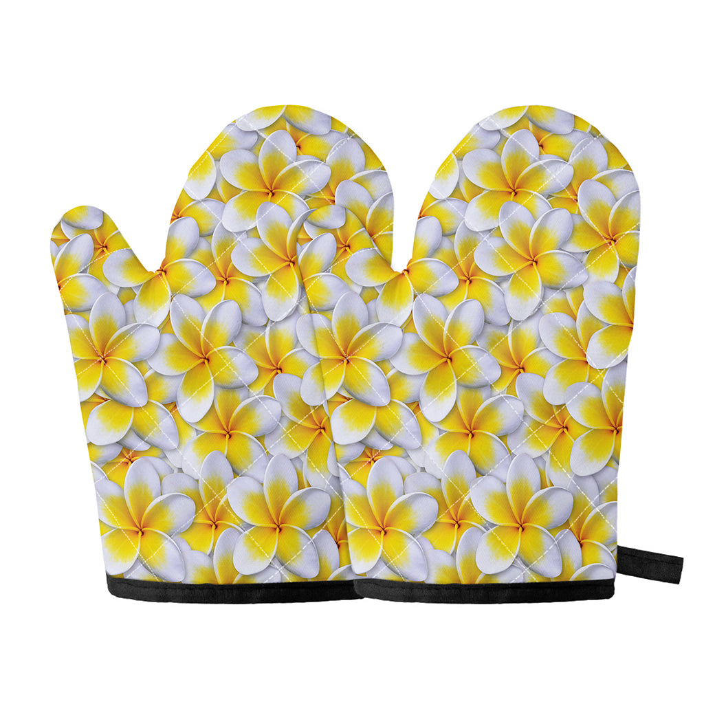 Frangipani Flower Print Oven Mitts