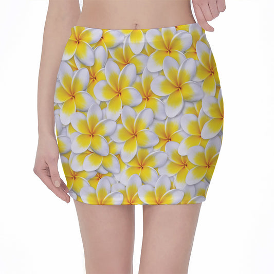 Frangipani Flower Print Pencil Mini Skirt