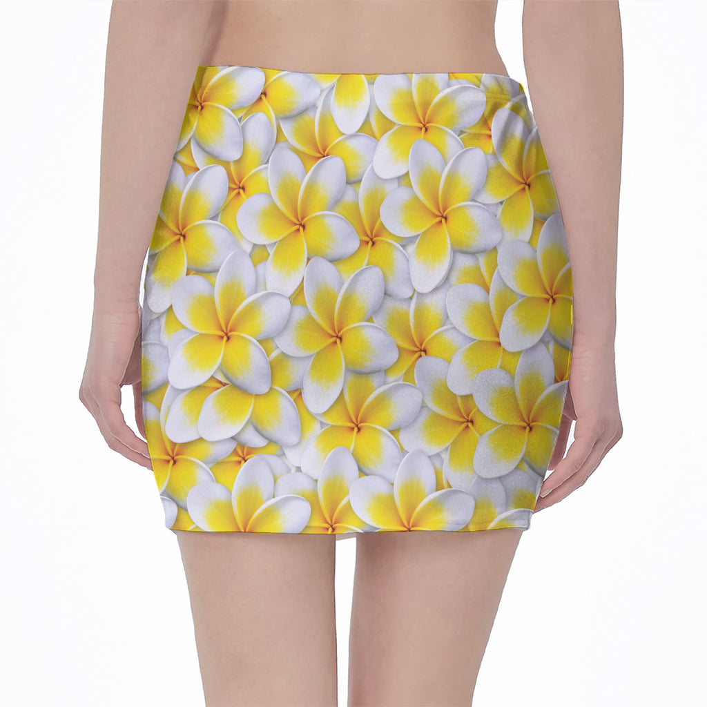 Frangipani Flower Print Pencil Mini Skirt