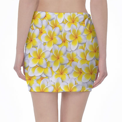 Frangipani Flower Print Pencil Mini Skirt