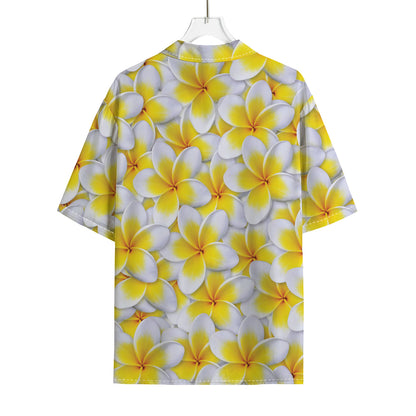 Frangipani Flower Print Rayon Hawaiian Shirt
