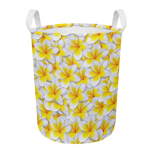 Frangipani Flower Print Round Laundry Basket