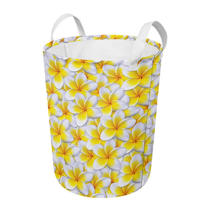 Frangipani Flower Print Round Laundry Basket