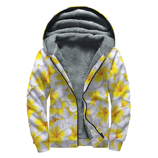 Frangipani Flower Print Sherpa Lined Zip Up Hoodie