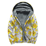 Frangipani Flower Print Sherpa Lined Zip Up Hoodie