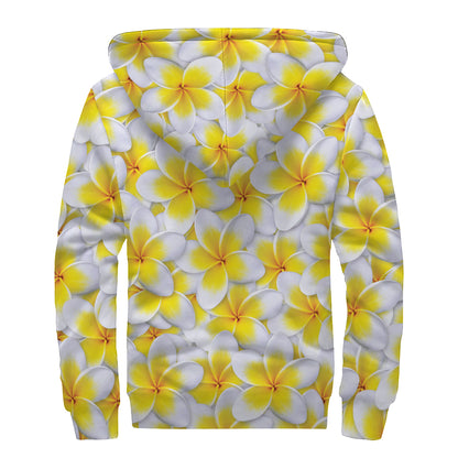 Frangipani Flower Print Sherpa Lined Zip Up Hoodie