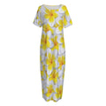 Frangipani Flower Print Short Sleeve Long Nightdress