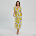 Frangipani Flower Print Short Sleeve Maxi Dress
