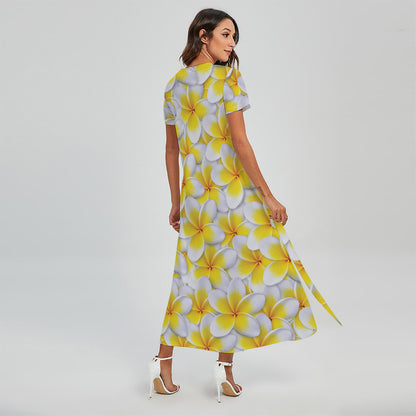 Frangipani Flower Print Short Sleeve Maxi Dress