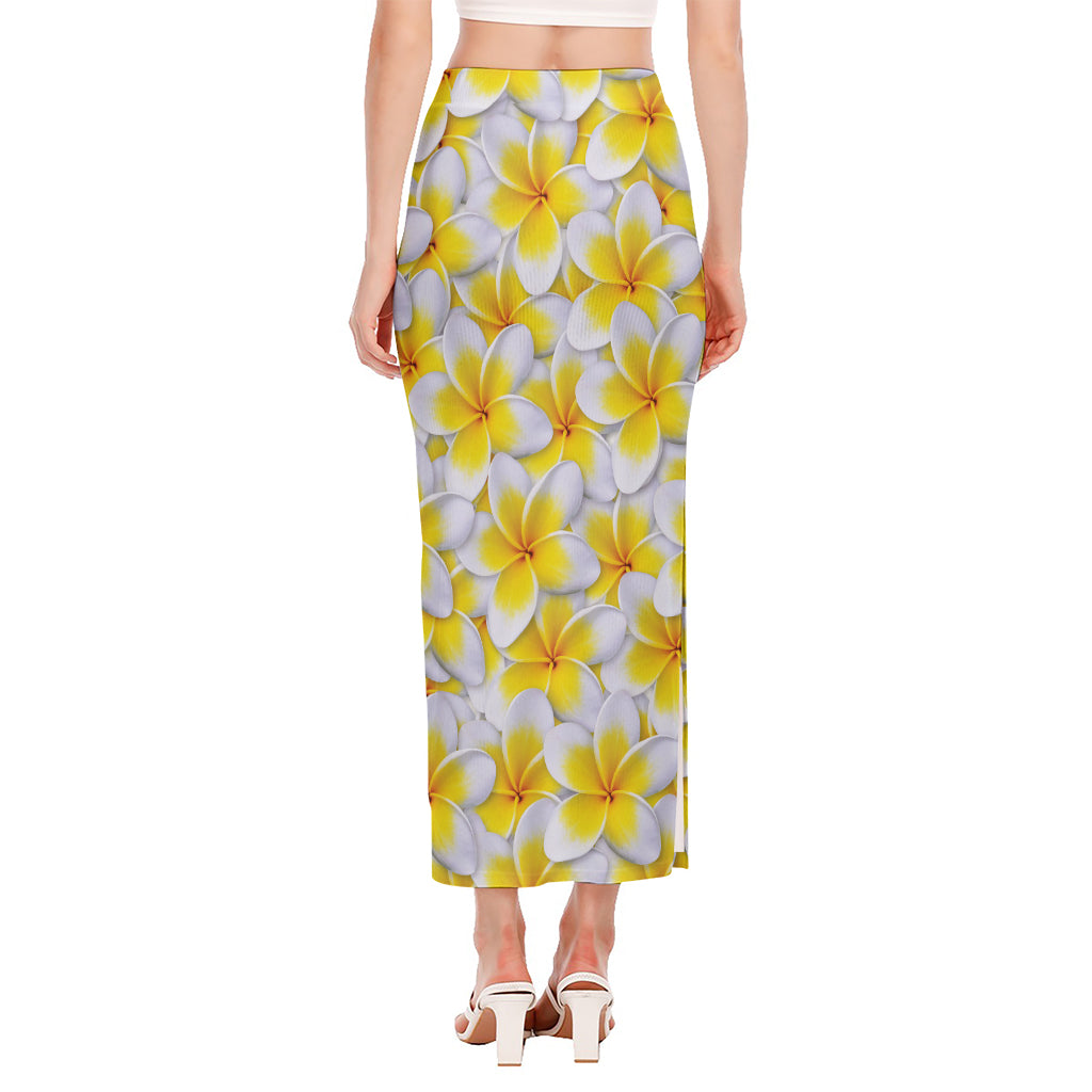 Frangipani Flower Print Side Slit Maxi Skirt