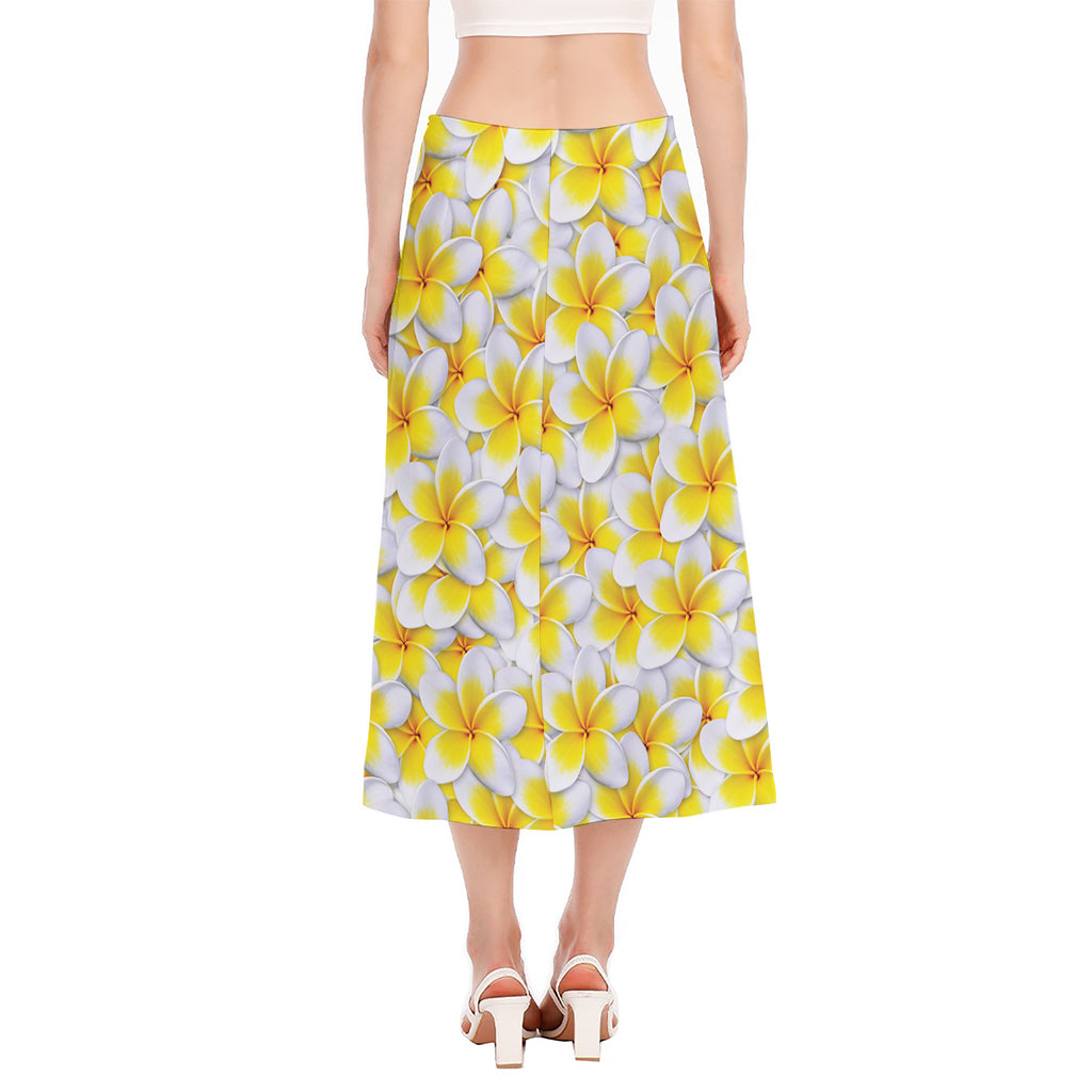 Frangipani Flower Print Side Slit Midi Skirt