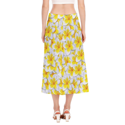 Frangipani Flower Print Side Slit Midi Skirt
